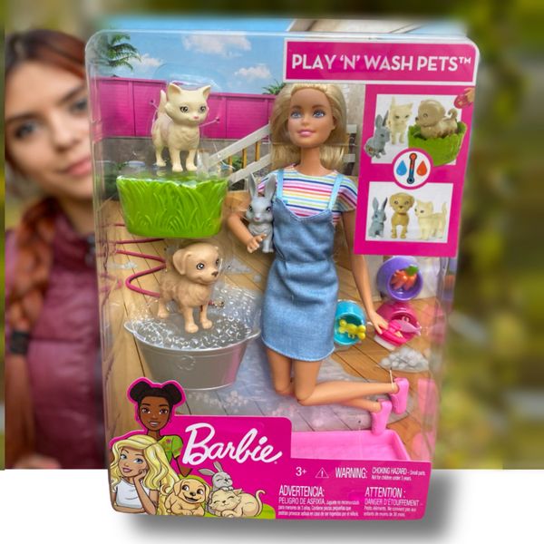 УЦІНКА (Примʼята коробка) Лялька Барбі Купай і грай (Barbie Play 'n Wash Pets Playset Blonde with Doll) КБ0022 фото