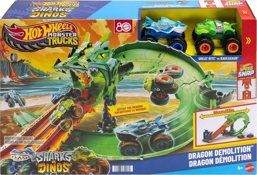Игровой набор Hot Wheels Monster Trucks Драконичьи гонки с машинками JFR06 ХВ0065 фото