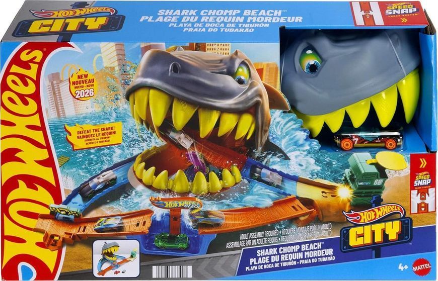 Трек Хот Вилс Пляжная Атака Акулы Hot Wheels City Shark Chomp Beach Mattel JHL96 ХВ0075 фото
